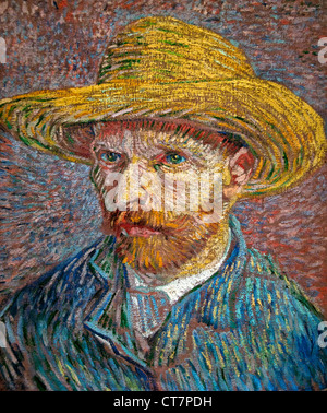 Self Portrait mit einem Strohhalm Hut der Sparschäler 1887 Vincent Van Gogh 1853-1890 Stockfoto