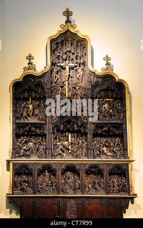 Lüttich, Belgien. Eglise Saint-Denis - Interieur. Frühen 16thC Brabant Altarbild - die Passion Christi Stockfoto