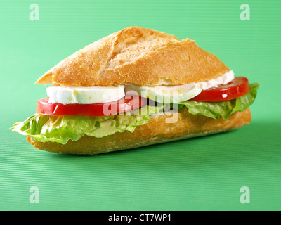 Gemüse-Sandwich. Bocadillo pflanzlichen.  Gemüse-Sandwich mit Salat, Tomaten und frischem Käse. Stockfoto