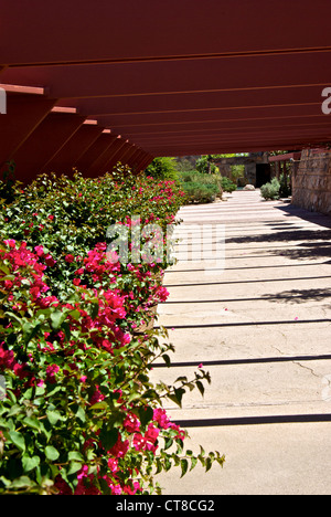 Hölzerne Schatten strahlt architektonische Highlight Akzent Konstruktionsmerkmale Frank Lloyd Wright Taliesin West Winter home Scottsdale AZ Stockfoto