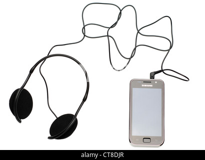 Samsung Media-Player öffnen-Ear-Kopfhörer angeschlossen Stockfoto