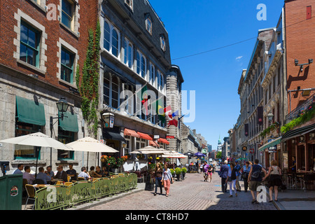 Bars, Cafés und Restaurants entlang der Rue St Paul, Vieux Montreal, Quebec, Kanada Stockfoto