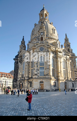 Die Dresdner Frauenkirche (Liebfrauenkirche) ist eine evangelisch-lutherische Kirche in Dresden Stockfoto