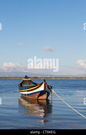 Altes Boot angedockt am Flußufer. Stockfoto