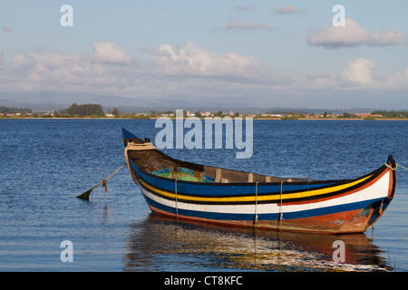 Altes Boot angedockt am Flußufer. Stockfoto