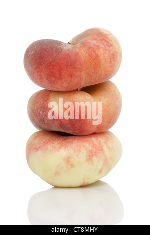 Saturn oder Donut Pfirsiche, Isolated on White Background Stockfoto