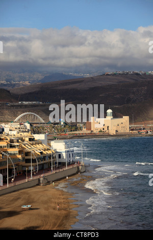 Strand von Playa de Las Canteras, Las Palmas, Gran Canaria, Kanarische Inseln, Spanien Stockfoto