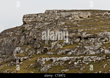 Park Parco della Murgia Materana, Höhlenwohnungen Sassi di Matera in Sasso Barisano, UNESCO-Weltkulturerbe, Matera, Italien, E Stockfoto