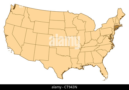 Karte von Vereinigte Staaten wo Connecticut markiert ist. Stockfoto