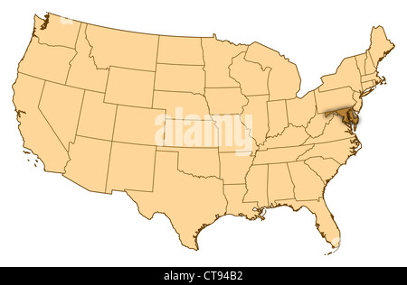 Karte von Vereinigte Staaten wo Maryland markiert ist. Stockfoto
