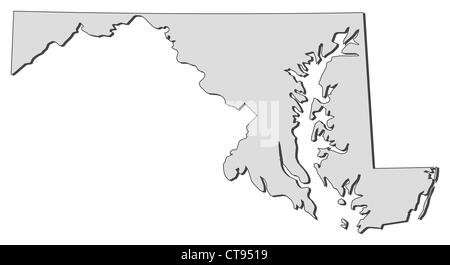 Karte von einem US-Bundesstaates Maryland. Stockfoto