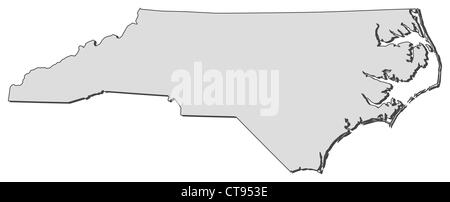 Karte von North Carolina, ein US-Bundesstaates. Stockfoto