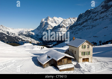 Chalets auf der kleinen Scheidegg, in der Nähe von Grindelwald, Schweiz Stockfoto