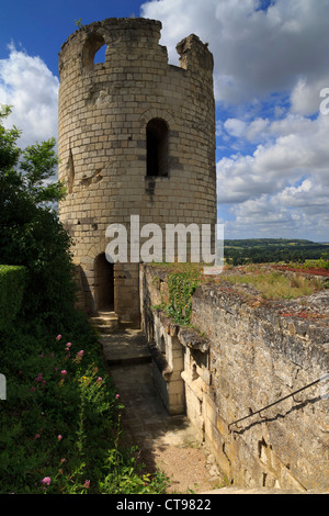 Tour du Moulin, Château Chinon, Loire-Tal. Rundturm, erbaut im 12. Jahrhundert Teil des Fort du Coudray. Stockfoto