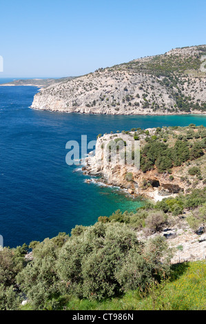 Türkisfarbene Lagune der Ägäis, Insel Thassos, Griechenland Stockfoto