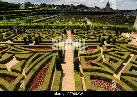 Chateau de Villandry, Loiretal, Frankreich. Der späten Renaissance-Schloss ist berühmt für seine restaurierte Gärten. Stockfoto