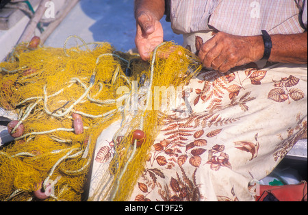 Griechische Fischer Flicken Netze Stockfoto