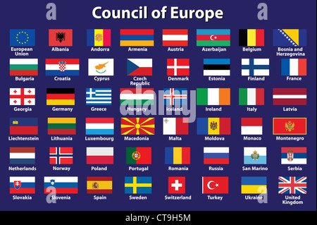 Satz der Europarat Fahnen illustration Stockfoto