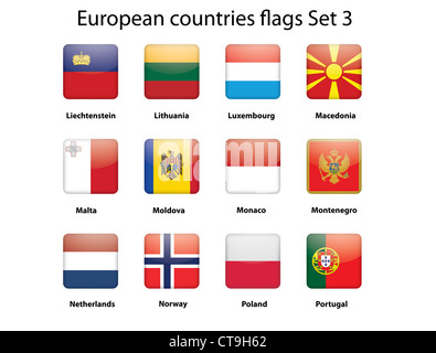 Knöpfe mit europäischen Ländern Flaggen-set 3 Stockfoto