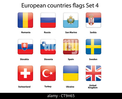 Knöpfe mit europäischen Ländern Flaggen set 4 Stockfoto