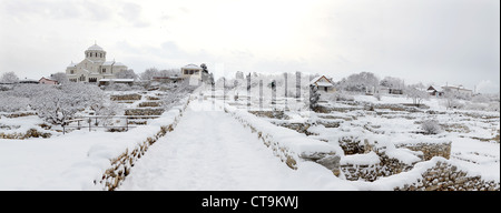 Panoramablick von der Kathedrale entfernt im Winter, Wladimir Kathedrale, Chersones, Sewastopol, Ukraine Stockfoto