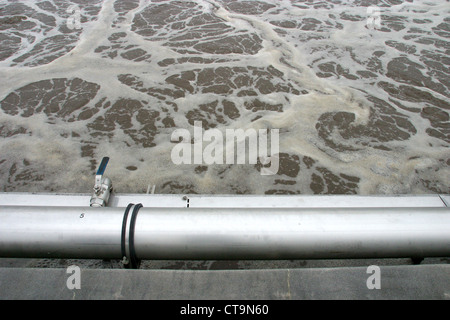 Kläranlage, biologische Behandlung in den Belebtschlammbecken Stockfoto