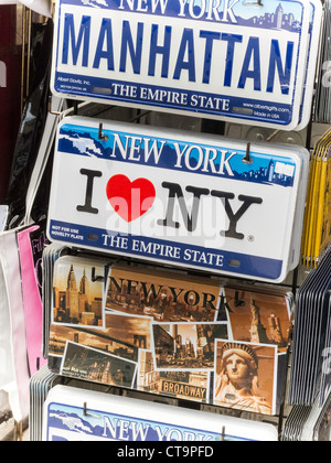 "I Love New York" und New York City-Souvenir-Kfz-Kennzeichen, NYC Stockfoto