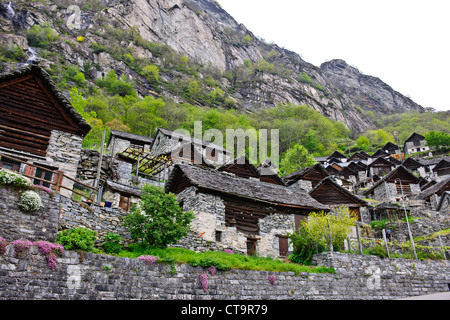 Wirtschaftlicher Not und eine unhaltbare Bevölkerung wanderte viele Bauern in Brontallo, Val Bavana, USA, in der Nähe von Locarno, Schweiz Stockfoto