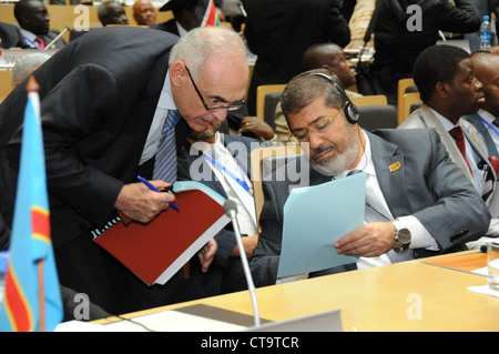 Neu gewählte ägyptische Präsident Mohamed Morsi besucht die afrikanischen Gipfel in Äthiopien Stockfoto