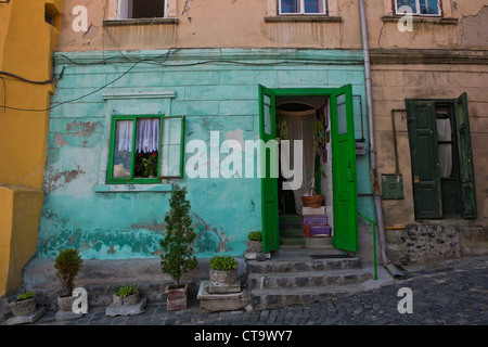 Farbige Vorderhaus in Sighisoara, Karpaten Siebenbürgens, Târnava Mare Fluss Mureş Grafschaft, Rumänien, Osteuropa, EU Stockfoto