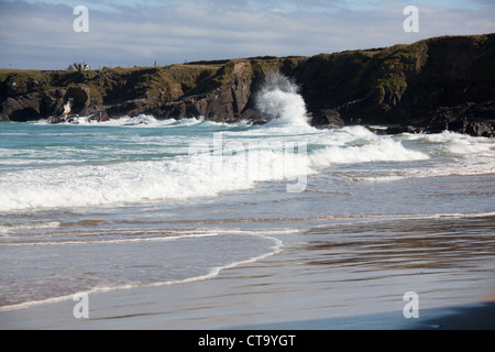 Isle of Lewis, Schottland. Malerische Aussicht auf den Strand am Hafen Nis im Norden von Lewis. Stockfoto