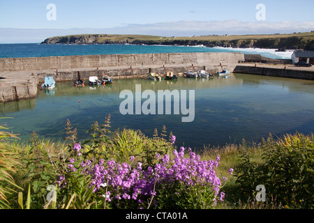 Isle of Lewis, Schottland. Kleine Fischerboote gefesselt neben den malerischen Hafen Nis Hafen. Stockfoto
