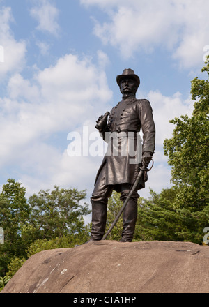 Brigadegeneral Gouverneur K. Warren Statue am Little Round Top - Gettysburg, Pennsylvania USA Stockfoto