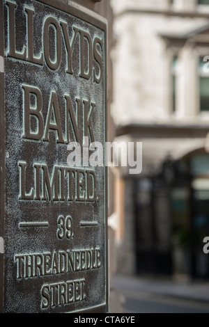 Lloyds Bank Sign. 39 Threadneedle Street. London Stockfoto