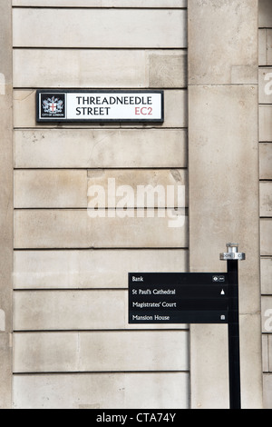 Threadneedle Straße Zeichen. London, England Stockfoto