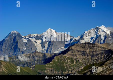 Blick vom Berg Niesen auf Eiger, Mönch und Jungfrau, UNESCO World Heritage Site Jungfrau-Aletsch geschützten Bereich, Kanton Bern Stockfoto