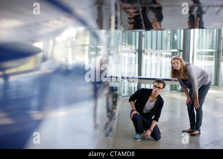 Schüler im Luftfahrt-Museum, Deutsches Museum, Deutsches Museum, Oberschleißheim, München, Bayern, Deutschland Stockfoto