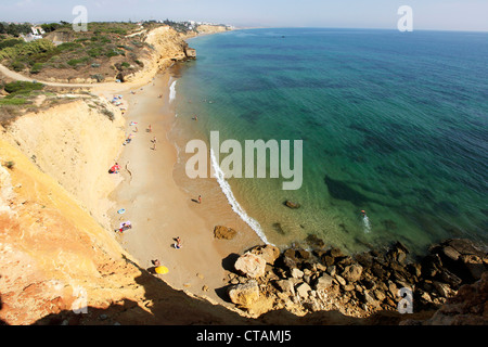 Erhöhten Blick auf Strand von Conil, Conil De La Frontera, Costa De La Luz, Andalusien, Spanien Stockfoto