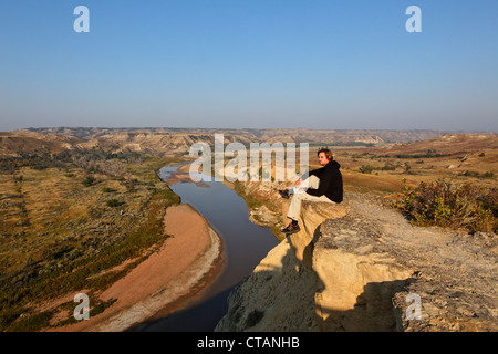 Wind-Canyon Outlook, Theodore-Roosevelt-Nationalpark, Medora, North Dakota, USA Stockfoto