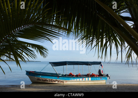 Wassertaxi am Seestern Strand auf Isla Colon, Bocas del Toro, Panama. Stockfoto