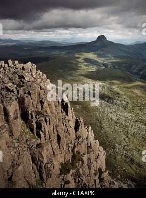 Spitze des Cradle Mountain Blick Barn Bluff, Cradle Mountain Lake St. Clair National Park, Tasmanien, Australien Stockfoto