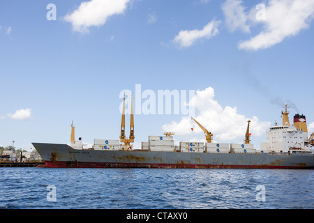 Chiquita Bananenboot angedockt am Almirante, Provinz Bocas del Toro, Panama. Stockfoto