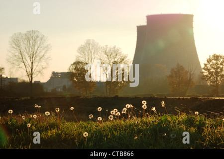 Blick auf ein Twin-Kernkraftwerk Kühltürme Stockfoto