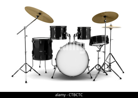 schwarzen Drum-Kit isoliert auf weißem Hintergrund Stockfoto