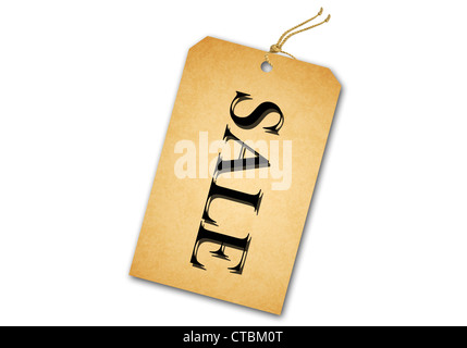 Leere Tag mit Schnur gebunden. Preisschild, Geschenkanhänger, Verkauf-Tag, Adressaufkleber Stockfoto