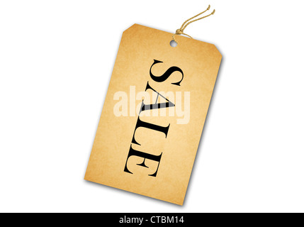 Leere Tag mit Schnur gebunden. Preisschild, Geschenkanhänger, Verkauf-Tag, Adressaufkleber Stockfoto