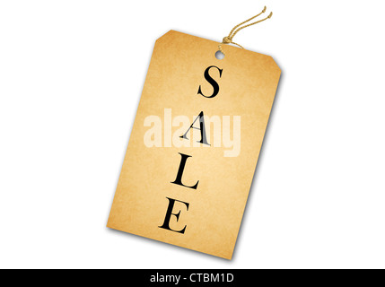 Leere Tag mit Schnur gebunden. Preisschild, Geschenkanhänger, Verkauf-Tag, Adressaufkleber Stockfoto