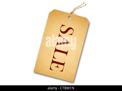 Leere Tag mit Schnur gebunden. Preisschild, Geschenkanhänger, Verkauf-Tag, Adressaufkleber Stockfoto