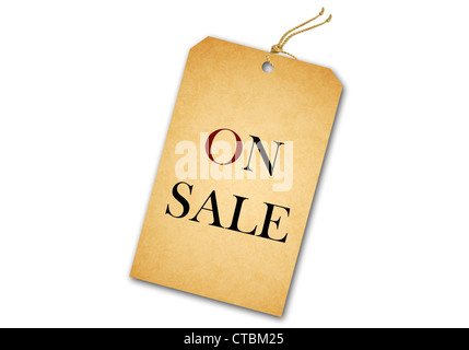 Leere Tag mit Schnur gebunden. Preisschild, Geschenkanhänger, Verkauf-Tag, Adressaufkleber Stockfoto