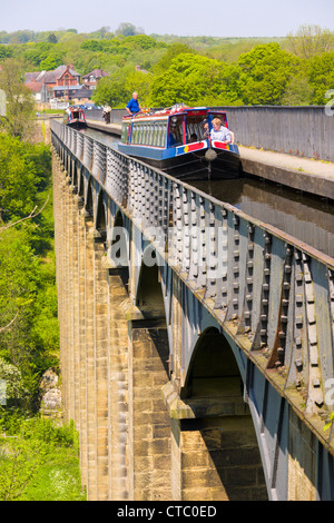 Kanalboot, Pont Cysyllte Aquädukt, Llangollen, Wales Stockfoto